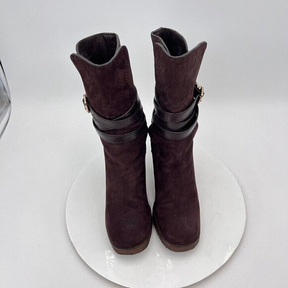Tory Burch Jamie Women Size 5M Brown Suede Nubuck Crisscross Buckle Pump Boot - Picture 3 of 13